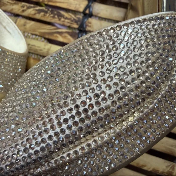 Anne Klein Rhinestone Embellished Chunky Gold Platform Heels Sandal NEW 6.5 Glam - Picture 5 of 11